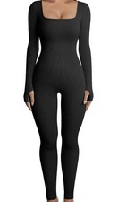 OQQ Black Medium Yoga Activewear Ribbed Bodysuit