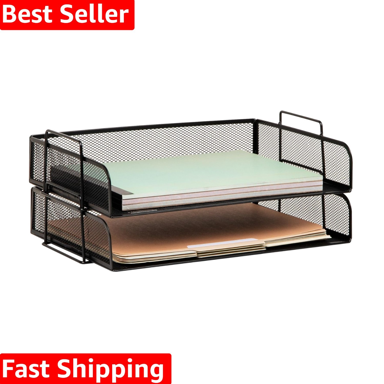 Stackable Paper Tray, Desktop Organizer, File Storage, Office, Metal Mesh, 13...