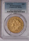 1876-CC Gold Liberty Head $20 PCGS Genuine Cleaned-AU Detail