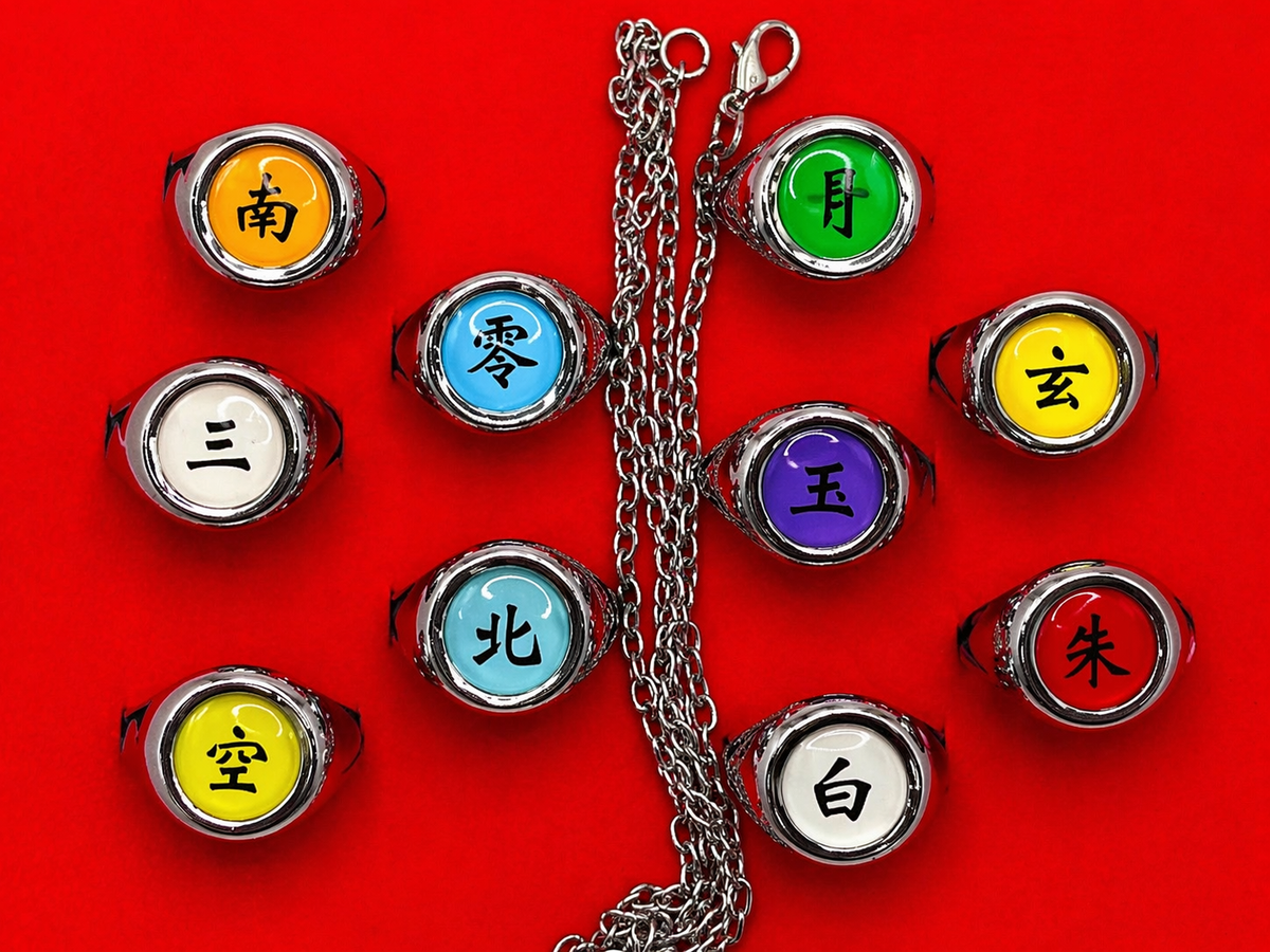 Naruto Akatsuki Rings Set 10pcs With Chain Cosplay Itachi Gift Box