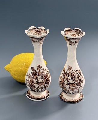 Clarie Cliff English Staffordshire Transferware Vase Pair of Antique Tonquin Sma