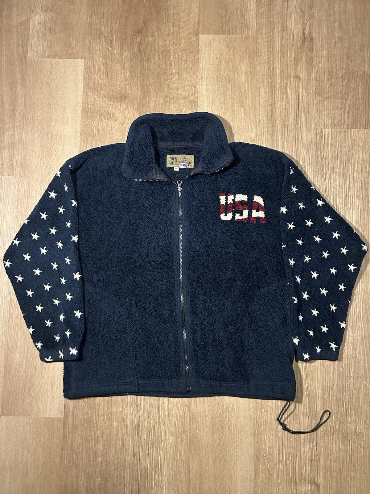 VTG 80s-90s Bear Ridge USA Flag Fleece Full Zip, Size Medium, Great Condition