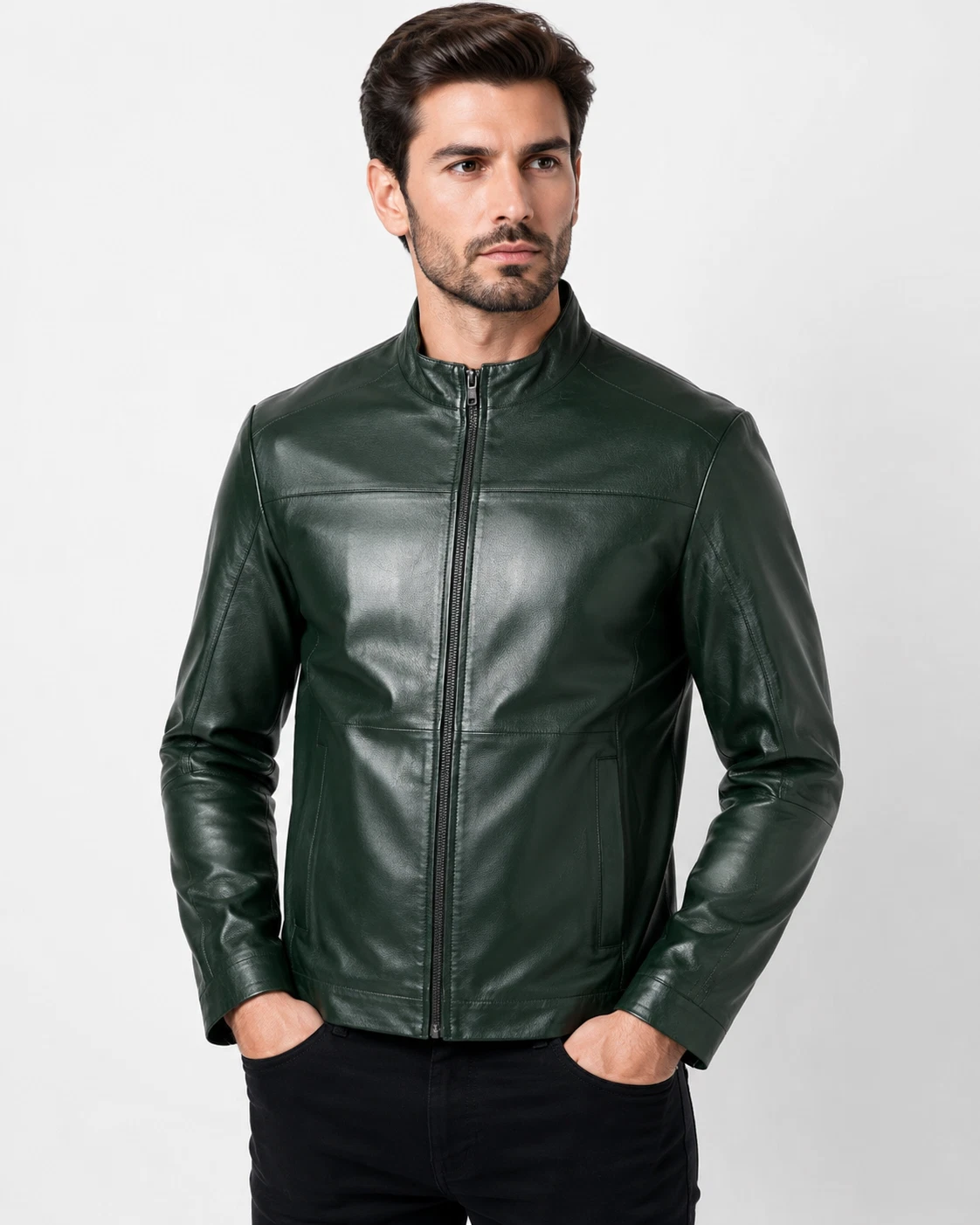 Men's Green Leather Jacket Handmade Custom Size Color Personalized Biker Coat