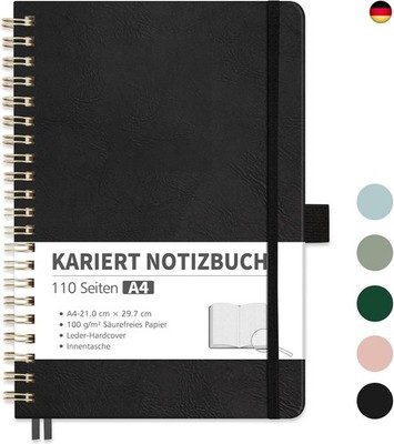RETTACY Notizbuch A4 kariert, Bullet Journal mit 100 g/m² Dickem Papier, 55 