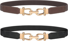 Women Stretchy Waist Belt Retro Elastic Skinny Belt for Ladies with Gold Buckle
