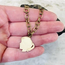VTG ELCO 12K Gold Filled Charm Bracelet 1 Girl Silhouette Double Link NO Name 7”