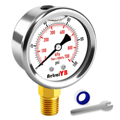 #ad Glycerin Filled Pressure Gauge 0 100 PSI 2 Inch Dial 1 4 NPT Lower Mount Oil $13.97