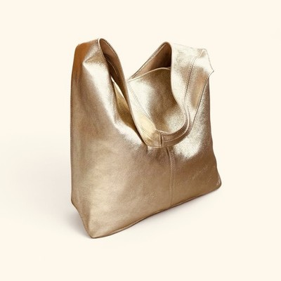 Anthropologie Monserat De Lucca Rose Gold Large Leather Tote Glittery Suede Bag