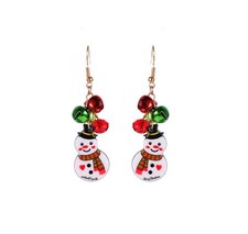 Snowman Red Green Christmas Jingle Bell Tinkle Cute Ornament Dangle Drop Earring
