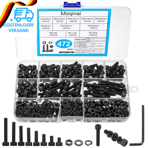 472 StüCk M5 Schrauben Set, M5 Zylinderschrauben Mit Innensechskant Schrauben Mu-image