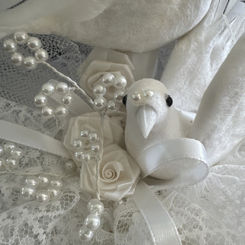 NIB Hallmark PAIR White Feather Love Doves On Pearl Lace Wedding Cake Topper - Image 3 of 4