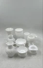 Vintage Fenton White Hobnail Milk Glass Ruffle Vase Pitcher & Dishes Lot Of 10