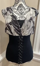 Y2K Vintage Cache Silk Cami Tank Top M Animal Print Corset Front Whimsigoth