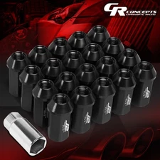 J2 M12X1.5 7075 ALUMINUM 25MM OD/45MM 20PC OPEN-END LUG NUTS SET+ADAPTER BLACK
