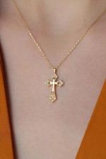 2Ct Round Cut White Moissanite Women's Cross Pendant 14K Yellow Gold Plated