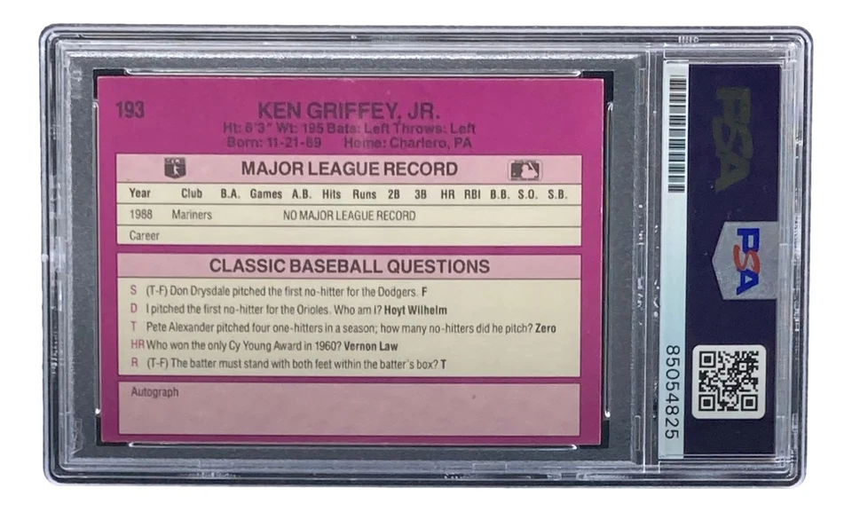 Ken Griffey Jr Signed 1989 Classic Baseball #193 Rookie Card PSA/DNA Gem MT 10 - Image 2 of 4