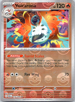 Pokemon Volcarona 16/86 Black Bolt Rare Poke Ball Holo NM TCG