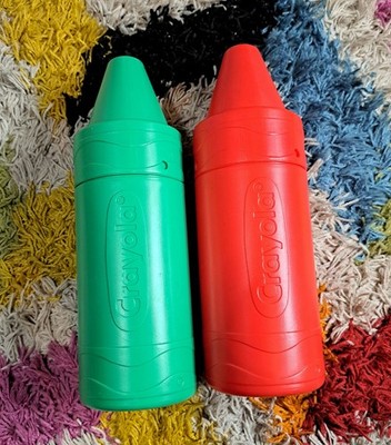 Crayola Crayon X2 Red, Green Binney & Smith RARE Plastic 1999 Storage Container 