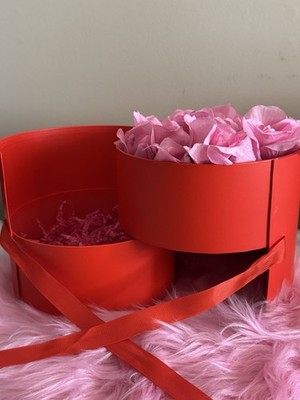 Premium Quality Round Shape Flower Box, Gift Box 2 Tier, Red