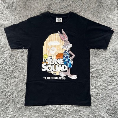 A Bathing Ape Tune Squad T-Shirt Schwarz Baumwolle Größe 8 Logo Print Selten