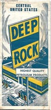 1954 DEEP ROCK Road Map CENTRAL UNITED STATES Route 66 Illinois Missouri Texas