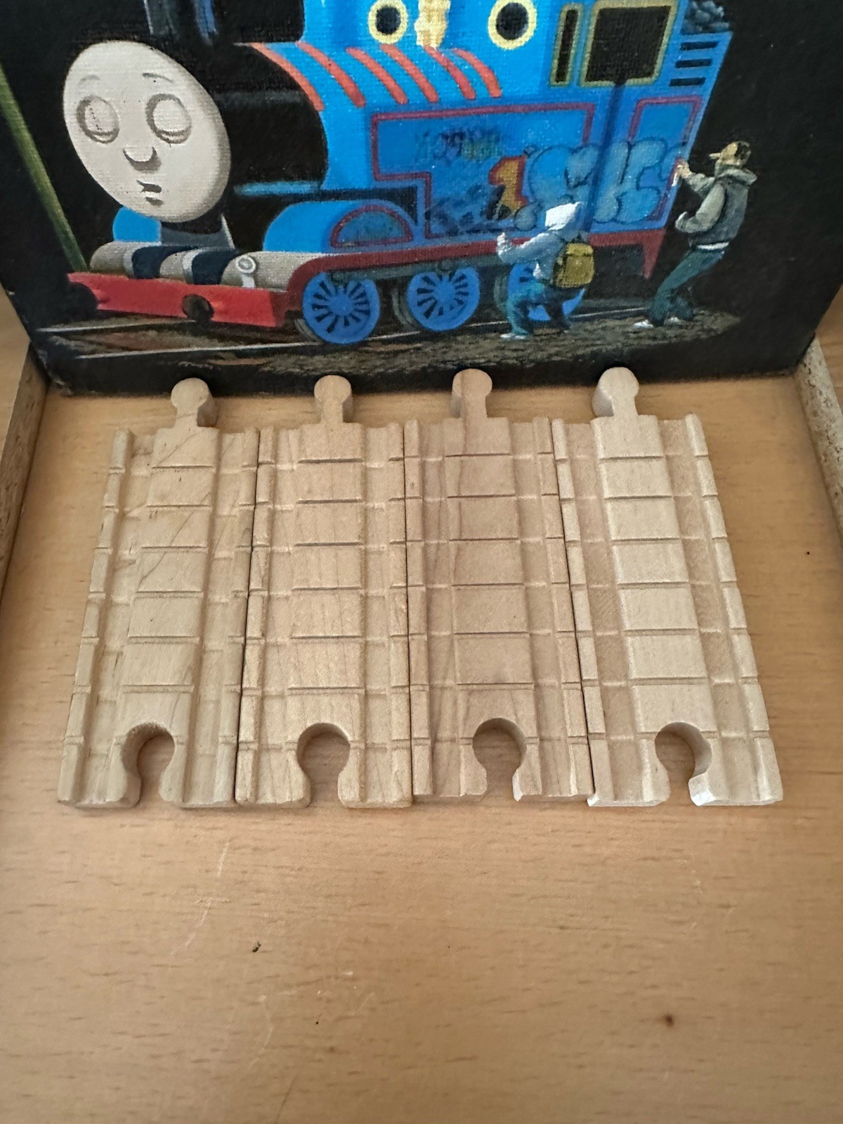 Wooden Thomas Train Set with 4 Clickety Clack Straight Tracks  -image