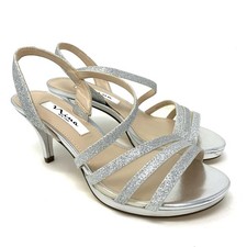 Nina Women s Nazima Open Toe Slingback Heels Silver Glitter Size 6M