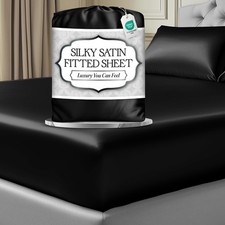 Satin Fitted Sheet Queen Size 1 PC   Luxuriously Smooth  Softer Than Silk ...