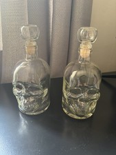 Pair of Glass Skull Gothic Decorative Bottles/ Decanters
