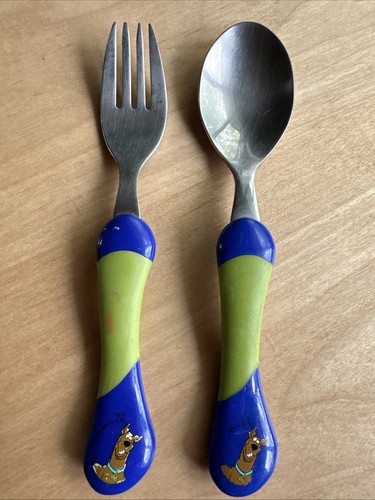 Scooby-Doo themed toddler fork/spoon set stainless steel heads easy grip handles