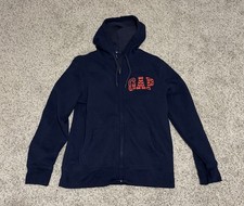 Gap Men's Full Zip Hoodie Navy USA Flag Graphic Fleece Cotton Blend Size M