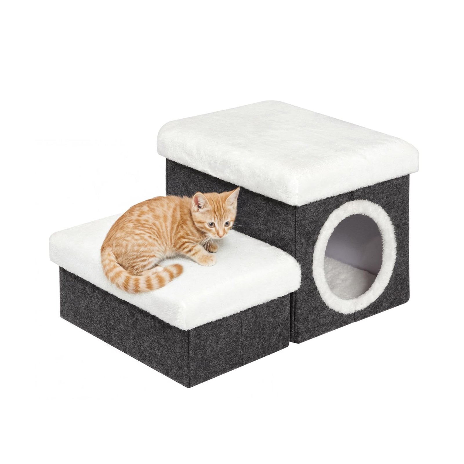 Cat House Pet Stairs for Beds Sofa, Foldable Dog Steps 2-Tier With Storage To...
