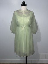 Vintage Nylon 50's 60's Mint Green Chiffon Peignoir Set Sheer Robe Dress Gown