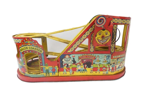 Vintage J. Chein Tin Litho Roller Coaster Wind Up Toy Damaged Decorative Parts