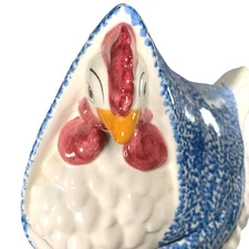 Vintage Rooster Soup Tureen Lid Ladle Los Angeles Potteries Blue Stipple READ