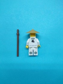 Lego Ninjago Minifigure Sensei Wu - Pearl Gold Hat, Staff 9450 70505!