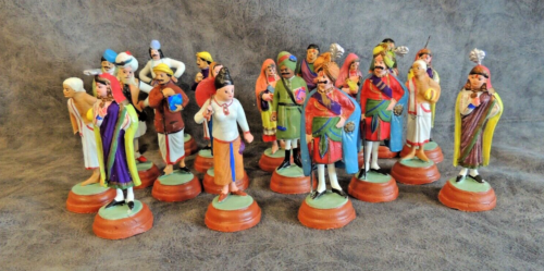 19 Antique clay terra-cotta hand painted India figurines 2 7/8 inches tall