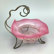 Beautiful Antique Victorian Satin Cranberry Glass Bon Bon Sweetmeats Dish