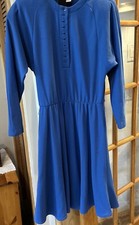 Vtg KAY WINDSOR Blue Dress Button Front Mod 70s Belted Union Made USA