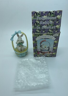 Vintage Hermitage Pottery Poly Stone Rabbit in Basket Original Box & Plastic