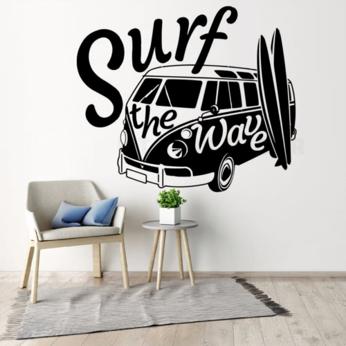 Surf the wave vw Bus Wandtattoo Wand Aufkleber 57 x 68 cm - Bild 1 von 3