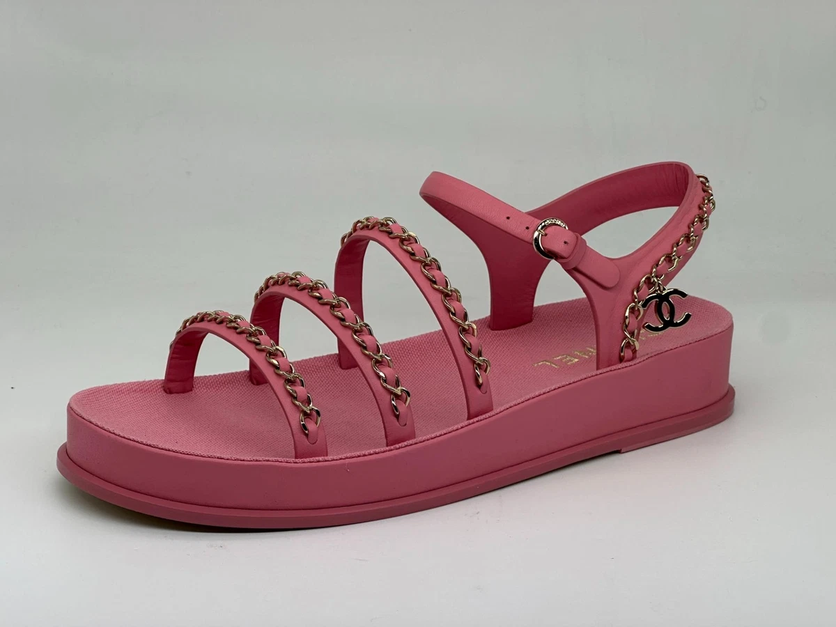 CHANEL 21C Leather Chain Straps Flat Platform Dad Sandals Shoes $1275