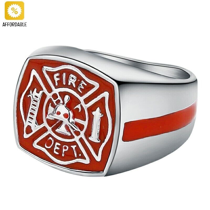 Ongepast Relativiteitstheorie moederlijk Firefighter Rings For Women Men Titanium Steel Fireman Ring Silver Red  Enamel | eBay