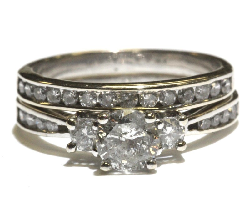 14k white gold .96ct round diamond wedding engagement band ring 3.9g vintage
