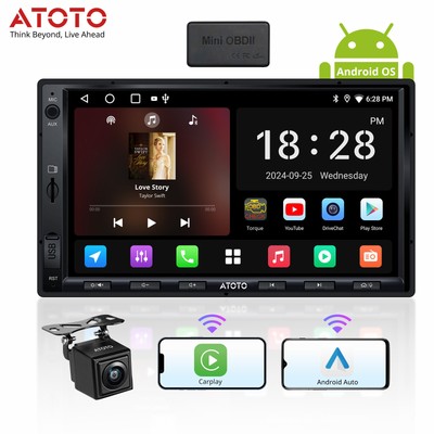 ATOTO A5L 7'' 2DIN Apple Android Wireless Carplay Stereo w/Rearview Cam+OBD2 Tool