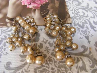 Unsigned Miriam HASKELL BAROQUE PEARL EARRINGS Multi Dangle Drop Cha Cha