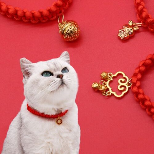 Adjustable Red Rope Braided Cat Collar Fortune Bell Cat Collar  New Year - Foto 1 di 18
