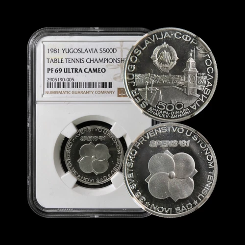 YUGOSLAVIA. 1981, 500 Dinara, Silver - NGC PF69 - Top Pop 🥇 Ping Pong Novi Sad