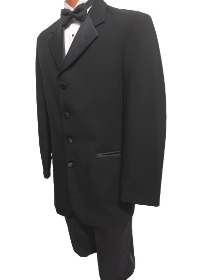 Black Western Cowboy Longer style Tuxedo Jacket Coat 4 Button Johnny Cash - Image 4 of 4