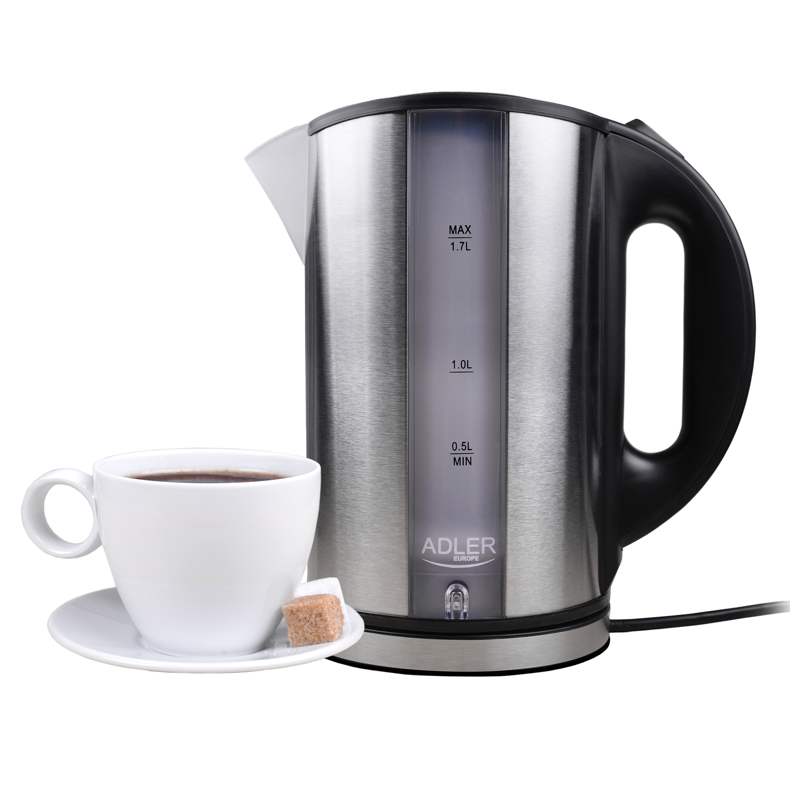 Bollitore elettrico 1,7 L, senza Fili, Acciaio Inossidabile, senza BPA 2200W Adl
